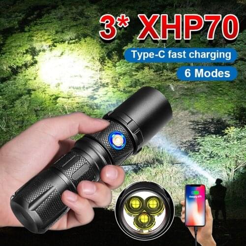 200000LM Super LED Flashlight 3XHP70 USB Rechargeable Torch L2 Tactical Flash Light XHP100 Lanterns Camp Hunt Work Bicycle Lamp