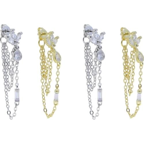 2021 Spring New Design Girl Women Jewelry Ice Out Sparking Baguette Cubic Zirconia CZ Tiny Leaf Stud delicate Piercing Earring