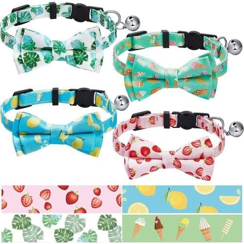 4Pcs Cat Collar Adjustable Cat Summer Elements Collar Safety Breakaway Kitten Collars With Bowknot Pet Bowtie Collar-ABUX