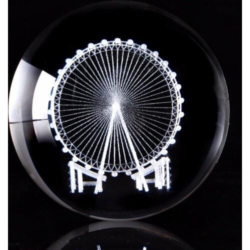 60/80mm 3D Laser Engraved Ferris Wheel Crystal Ball 3D Miniature Model Sphere Glass Globe Ornament Home Decor Accessories Gifts
