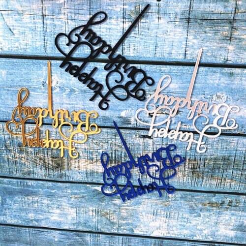 Acrylic Hand Writing Happy Birthday Cake Topper Dessert Decorations For Birthday Party Cake Decoration 4 Colors Optional