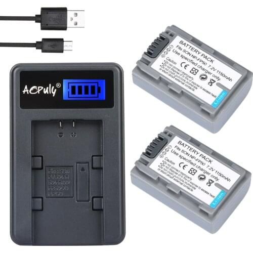 AOPULY 2 x FP50 NP-FP50 FP51 Battery + LCD Charger for SONY DCR-DVD105 DVD405 DVD605 DCR-HC21 DCR-HC26 DCR-30 DCR-HC28 PM094