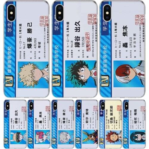 My Hero Academy Student Card ID Case For iPhone 12 11 Pro 7 6 X 8 6S Plus XS MAX + XR 5S SE 10 Ten Art TPU Cover Phone Coque Cap