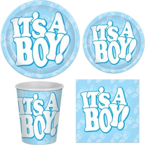 Baby Shower Party It Is A Boy White Blue Disposable Tableware Paper Plates Cups Gender Reveal Party Decoration Supplies