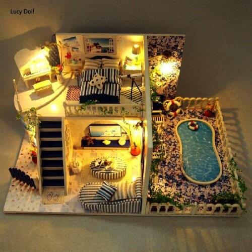 Diy DIY House Santorini Island Handmade House Villa Model Toy Decoration Creative Birthday Gift Valentines Day Gift