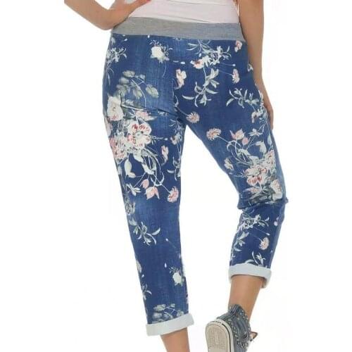 New Print Elastic Waist Lace-up Slacks Jeans Women Summer Casual Vintage Fashion Straight-leg Pants Hight Street Jeans Trousers