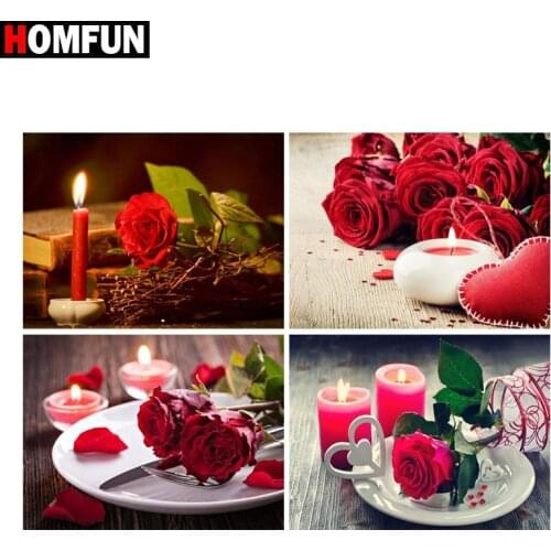 HOMFUN Full Square/Round Drill 5D DIY Diamond Painting "Rose flower candle" 3D Embroidery Cross Stitch 5D Home Decor