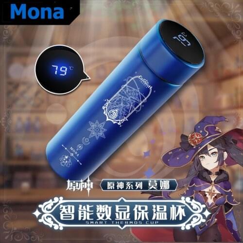 Game Genshin Impact Astrologist Mona Megistus Stainless Steel Vacuum Cup Temperature Display Thermos Cup Water Bottle Best Gift