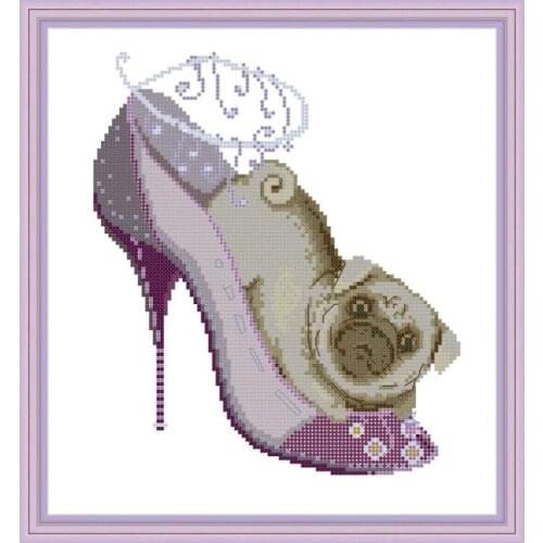 Joy Sunday Shar Pei and High Heels Cross Stitch Embroidery Set DMC 11CT 14CT DIY Handmade Needlework Set for Home Decor Gift