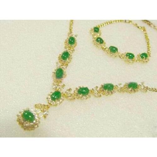 Set 2 PCS Nature Green Jade Necklace Breacelet Party Gown Jewelry Gift