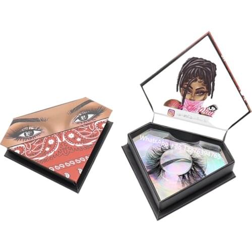 Red Bandana Diamond Shape Eyelash Case Wholesale Handmade Crossing Lashes Custom Own Brand Eyelash Packaging