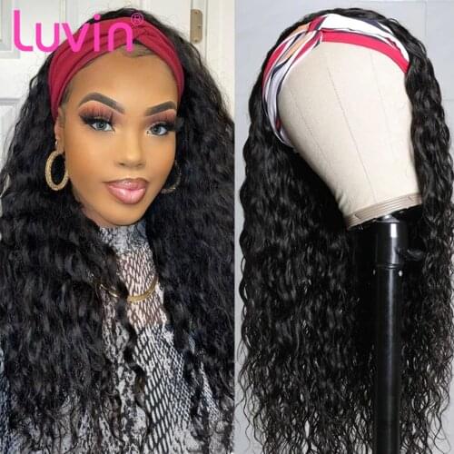 Luvin Deep Curly Wave Headband Wigs For Black Women Human Hair Wigs Brazilian Loose Deep Wave Wigs Machine Made Wigs HeadBand