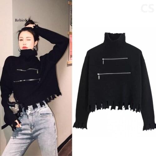 Autumn winter pullover sweater womens half high neck ring zipper slim long sleeve bottoming shirt jumper top solid new