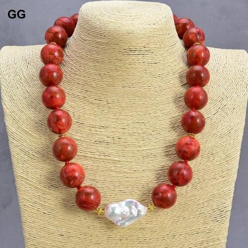 GuaiGuai Jewelry 20" 18mm Red Coral White Keshi Pearl Necklace Earrings Sets