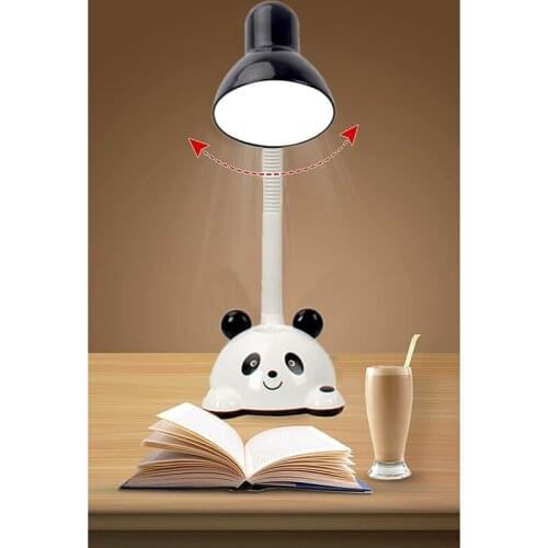 Eye Protection Desk Lamp, Incandescent Lamp with Pen Holder, Cartoon Night Reading Desk Lamp for Dormitory,Black,EU Plug