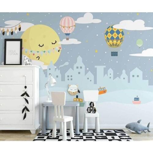 Customize any size wallpaper hand-painted hot air balloon small house childrens room background wall decoration 3d wallpaper