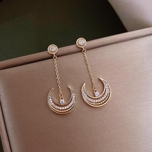 New Korean Fashion Jewelry Earrings Rhinestone Moon Statement Earrings Temperament Earrings For Women Oorbellen Stud Earrings