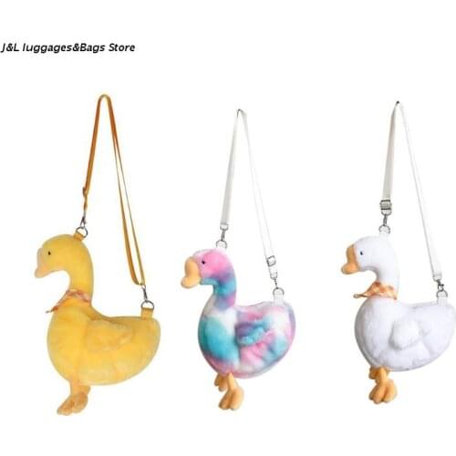 M68C Plush Crossbody Bag for Women Funny Soft Duck Shoulder Bag Funny Cartoon Doll Messenger Bags with Adjustable Strap