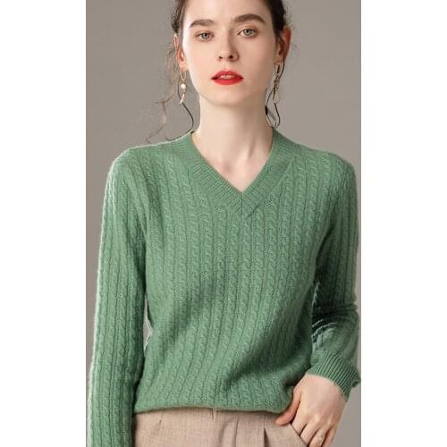 LHZSYY2020 New 100%Pure Wool Sweater Womens Fall/Winter V-Neck Fashion Cashmere Knitted Pullover Twisted Short Loose Base Shirt