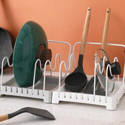 T21D Cutting Board Holder Pot Lid Organizer with 3 Adjustable Dividers 1 Hanging Drying Cloth Rack for Kitchen Plate Serving