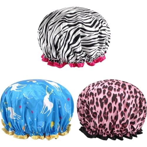 QUIET GIRL 3 pcs Large Shower Caps for Women Long Hair Double Layer Waterproof Shower Hair Bath Cap, Stylish Satin Hair Bonnet