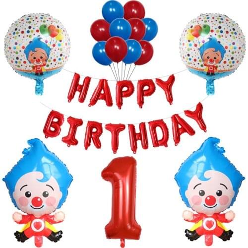 28pcs Cartoon Clown Plim Plip Clown Foil Balloons 3 4 5 6 7 Birthday Party Decoration Supplie Baby Shower Air Globos Kids Toys