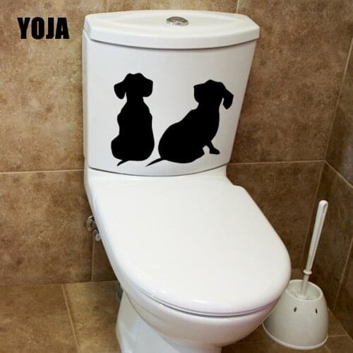 YOJA 23.2X18.3CM Cute Dachshund Puppies Dog Toilet Decal Living Room Home Decor Wall Sticker T5-1579
