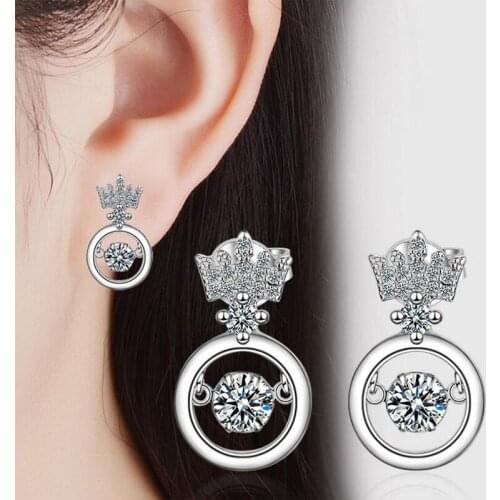 Anenjery 925 Sterling Silver women Jewelry Shiny CZ Zircon Beating Heart Smart Crystal Stud Earrings women pendientes oorbellen