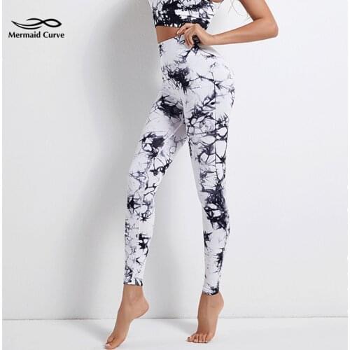 Mermaid Curve Sports Yoga Pant Women Gym Squat Training High Waist Seamless Leggings Tie-Dye Quick Dry Outdoor Running Leggings