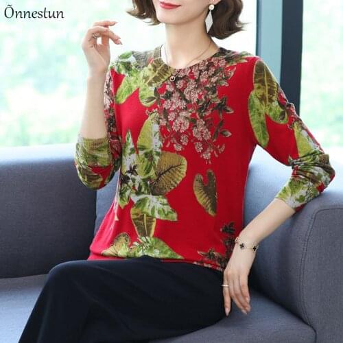 Floral Print Womens Sweaters Autumn Korean Style Women Clothing Pullover Long Sleeve Top Femme Plus Size Knitted Sweater