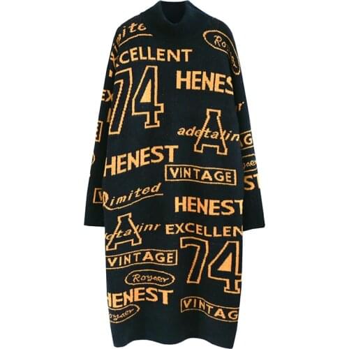 Winter half-high collar loose medium-length over-knee dress womens jumpsuit thickened knit dress 2020 new style