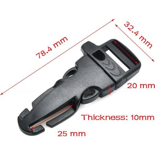 1pcs Emergency Survival Side Release Whistle Buckles For Paracord Bracelet Black Outdoor sports bag buckle Webbing Size 20mm