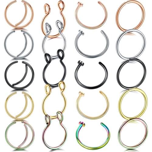 1Pc/Lot 20G Steel Nose Ring Hoop Piercing Nariz Rose Gold Fake Septum Ring 18G Piercing Oreille Tragus Earrings Fake Percings