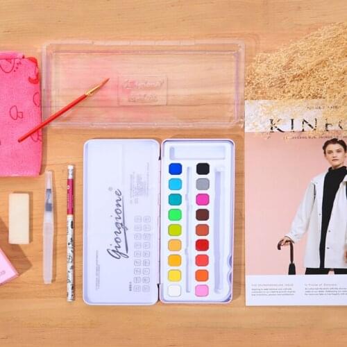 18/24 Pink Blue Iron Box Solid Watercolor Paint Set Transparent Solid Watercolor Color for Student