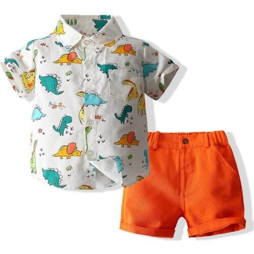 Cute Dinosaur Boys Sets Summer Cotton Toddler Shirt + Shorts 2pcs Quality Fashion Casual Childrens Outfit Kids Clothes
