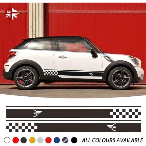 2 Pcs Car Styling MINI Logo Car Door Side Stripes Skirt Sticker Body Graphics Decal For MINI Cooper Paceman R61 Accessories