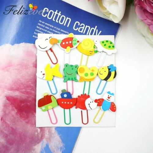 24 PCS/2 Packs Wood Cartoon Paper Clips Sweet Stationery for Girl and Boy Back to School Gift Birthday Party favor