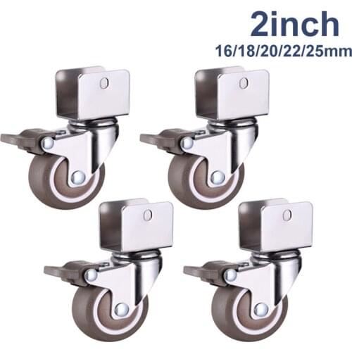 4pcs Furniture Casters 2 inch crib Casters Cabinet Clamp with Brake Wheels Soft Rubber Swivel Caster Furniture Hardware Fittings