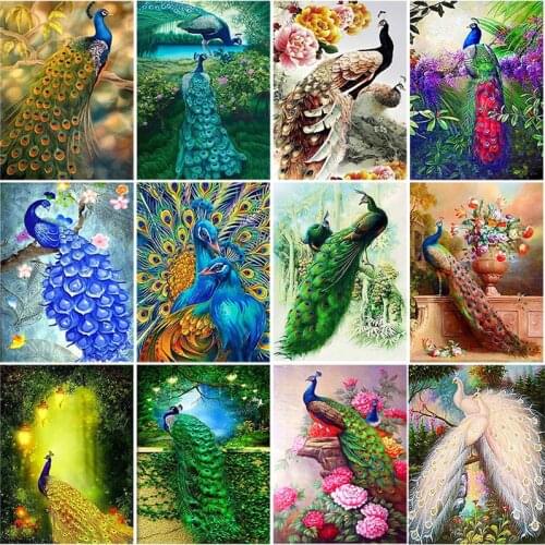 DIY 5D Diamond Painting Peacock Landscape Flower Full Round Diamond Embroidery Cross Stitch Kit Mosaic Rhinestone Wall Sticker