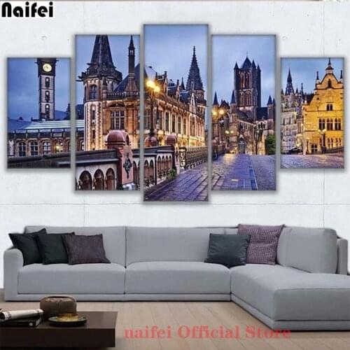 Diy Diamond Painting 5 Pcs Bridge Walkway Church Landscape Wall Art Full Drill Cross Stitch Embroidery Rhinestone Mosaic Decor