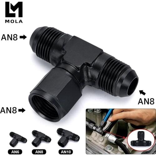 Aluminum Flare Tee Fitting AN6 AN8 AN10 Female To Male Tee On Side Thread Fitting Adapter Black 1 Pack