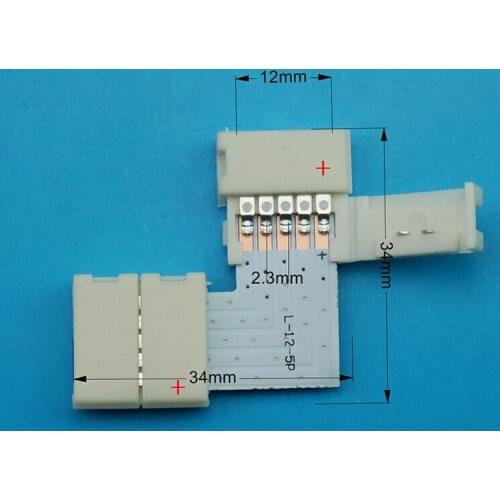 Free shipping 20pcs lot 12mm width L PCB with 5pin led connectors for DIY RGBW strips