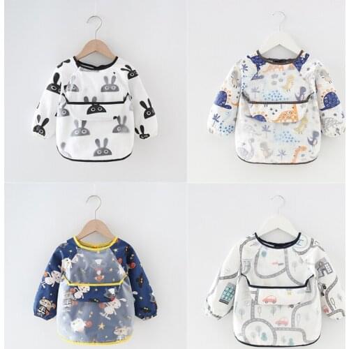 Baby Bandana Bibs Cute Colorful Cartoon Bibs Waterproof Infant Eating Children Drawing Long Sleeve Apron Baby Self Feeding Bib