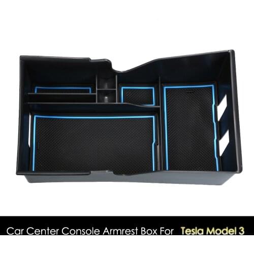 For Tesla Model 3 Car Armrest Box Storage Center Console Organizer Containers Holder Box With 1 Set Of Non-slip Mat For Tesla