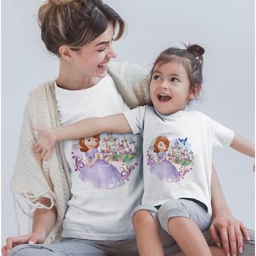 Little Princess Sofia And Castl Printed Family Matching T Shirt Mommy And Me Summer White Tshirts Short SLeeve Oversized Tops