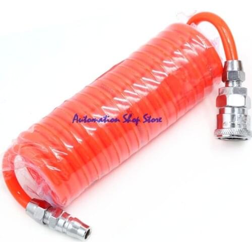 3M 29.5 Ft 8mm x 5mm Flexible PU Recoil Hose Tube for Compressor Air Tool w 1/4" PP20 SP20 Pneumatic fittings