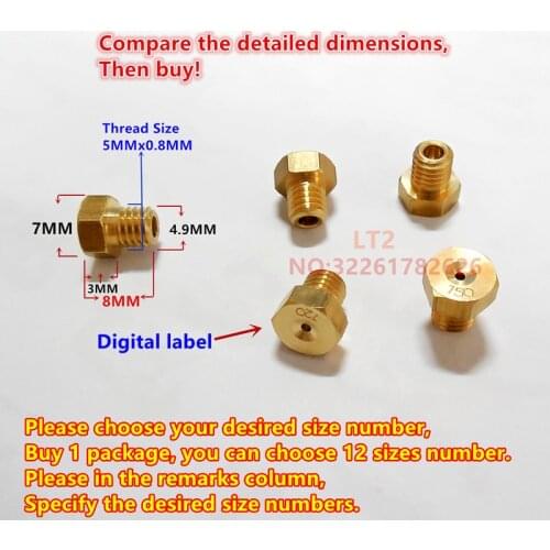 12 pcs/pack)YM main jet JOG jets TK100 Taikai carburetor hexagonal main injectors nozzles (choose your size)