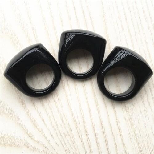 Hot! 1pcs Hot Fashion Natural Black Agates Stone Big Rings Women Men Glossy Face Finger Ring for Women Men Jewelry Dropshipping