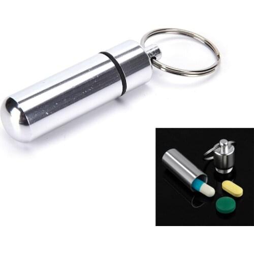 NEW AACAR 1PC Medicine Pill Box Case Silver Waterproof Aluminum Drug Organizer Keychain Tablet Pillbox Container Stash Holder