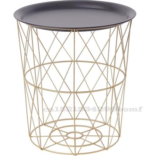 Fashion Nordic Coffee Tables Golden Iron Laundry Basket with Lid Tea Table Metal Room Corner Decoration Toy storage basket